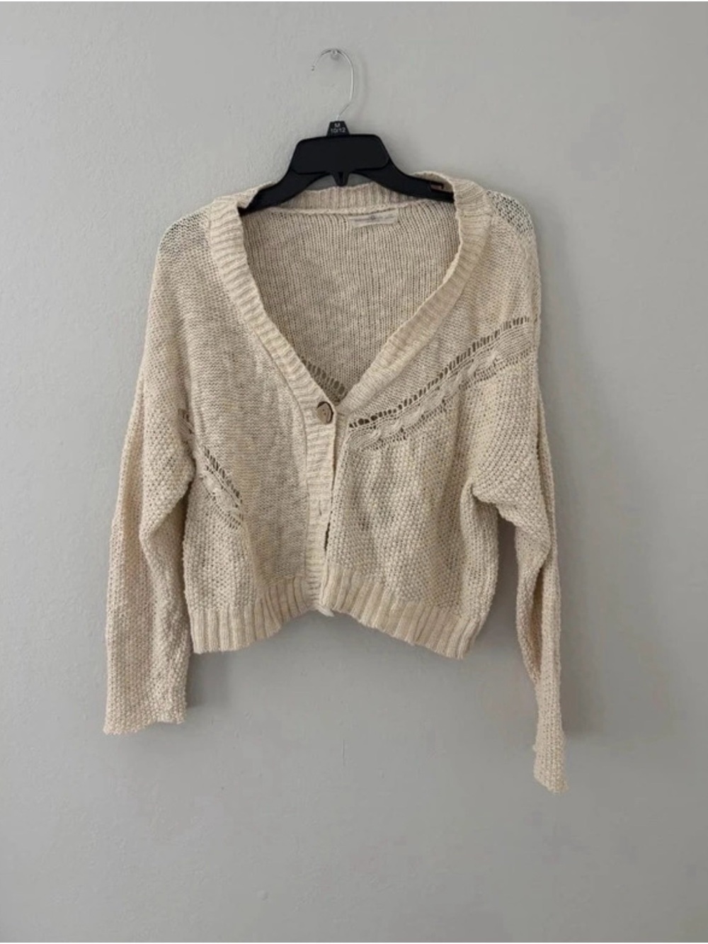 NATURAL LIFE Cream Open-Knit V-Neck Button Cardigan